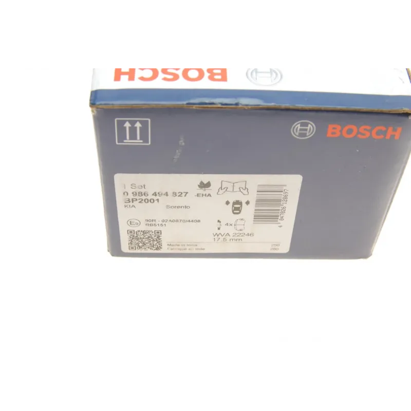 Колодки гальмівні передні BOSCH 0 986 494 827 для Kia Sorento UM 2015-, Hyundai Santa Fe DM 2015-
