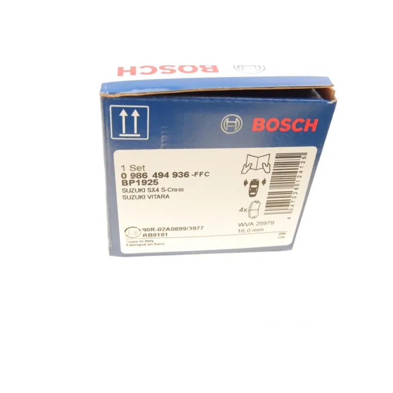 Колодки гальмівні передні BOSCH 0 986 494 936 для Suzuki SX4, Vitara 1.4 T/1.6 141.9x55.2x16 мм