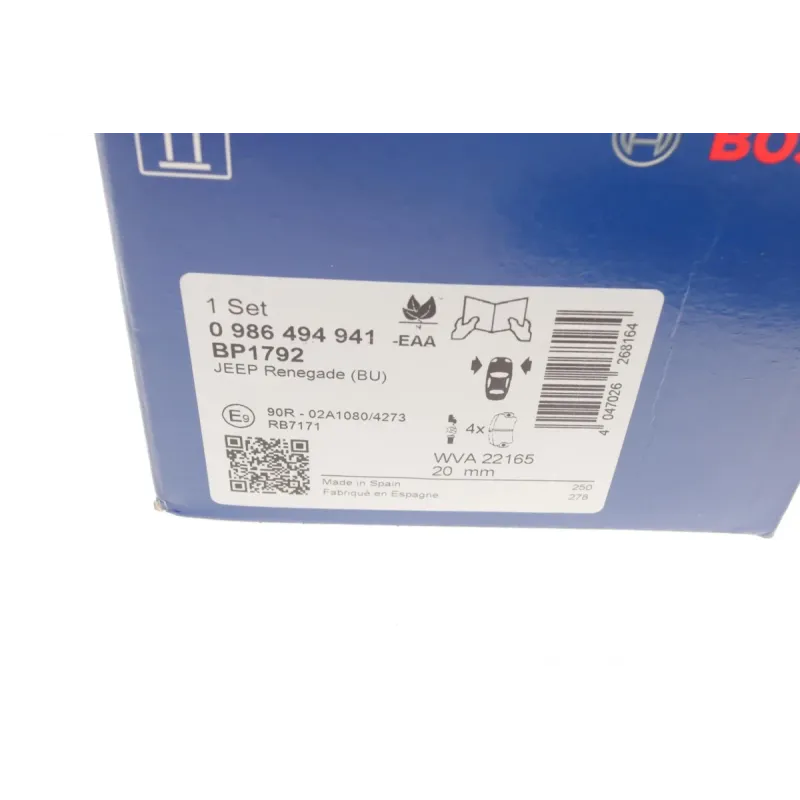 Колодки гальмівні передні BOSCH 0 986 494 941 для Fiat 500X, Jeep Renegade 140.8x64.2x20.1 мм