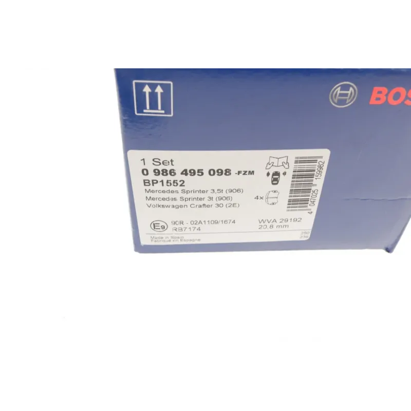 Колодки гальмівні передні BOSCH 0 986 495 098 для Mercedes-Benz Sprinter (906) 2003-2019, Vito (W639) 2003-2014