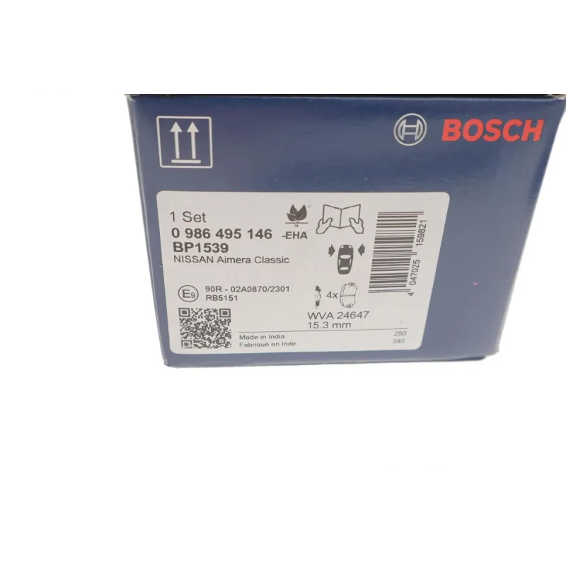 Колодки гальмівні передні BOSCH 0 986 495 146 для Nissan Almera II N16 2000-2006, 134.9x48.5 мм