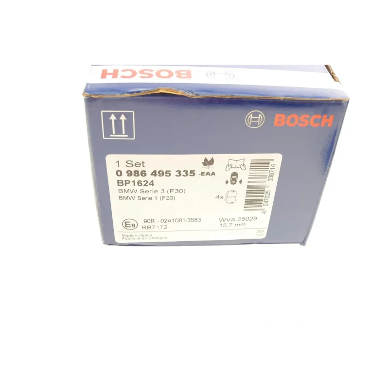 Колодки гальмівні задні BOSCH 0 986 495 335 для BMW 1 (F20/F21), 3 (F30/F31/F34) 2011- 88.4x71.8x15.7 мм