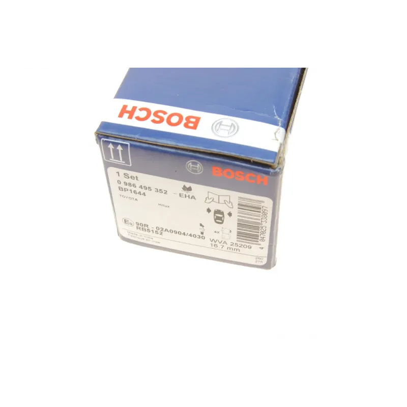Колодки гальмівні передні BOSCH 0 986 495 352 для Toyota Hilux 2.5-4.0 D-4D 2004-, 143.4x67.8x16.7 мм