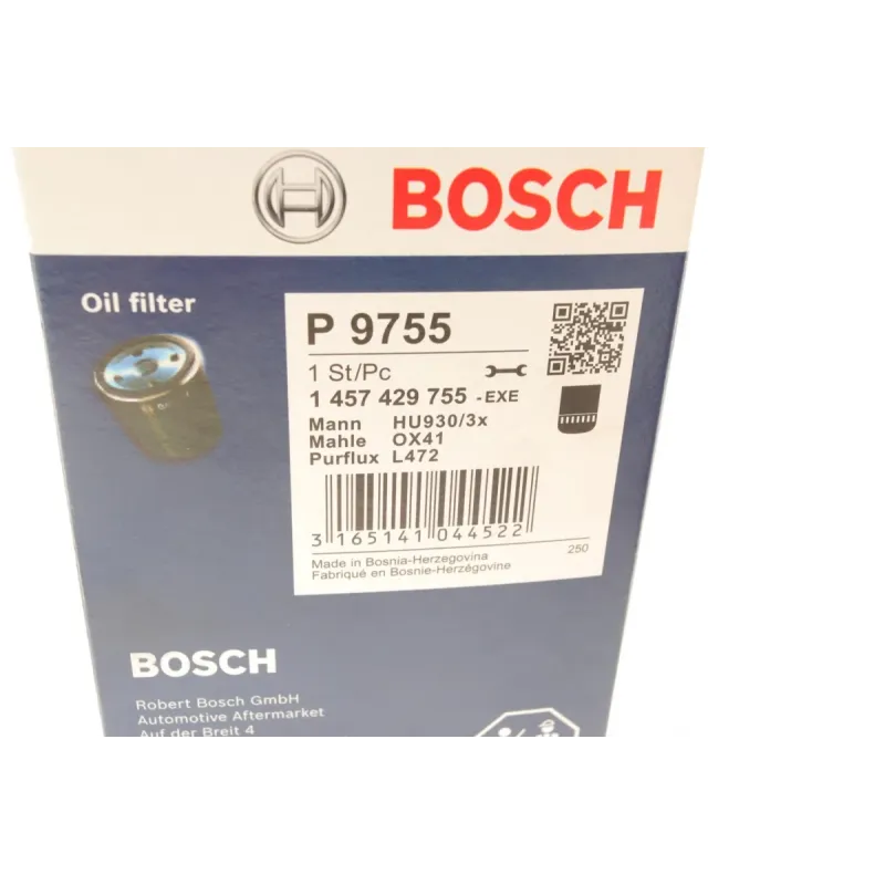 Фільтр масляний BOSCH 1 457 429 755 для BMW 5 (E12/E28/E34) 2.5-3.5i 1975-1995, 81x129 мм