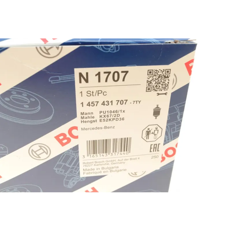 Фільтр паливний BOSCH 1 457 431 707 для Mercedes-Benz Vario 613 D, 813 D, O 814, 814 DT, 613 D самосвал 1996-2013, 92.2 мм