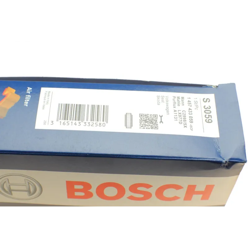 Фільтр повітряний BOSCH 1 457 433 059 для Volkswagen Golf IV 1.6i 16V 2000-2005, Skoda Octavia 1.4 2004-2006, 288x188x42.5 мм