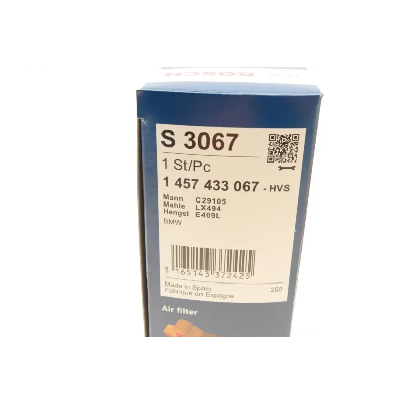Фільтр повітряний BOSCH 1 457 433 067 для BMW X5 (E53) 3.0i 2000-2006, BMW 7 (E38) 750i 1994-2001, 285.5x150x58 мм