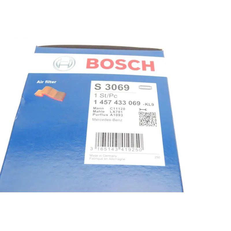 Фільтр повітряний BOSCH 1 457 433 069 для Mercedes-Benz A-Class W168 1998-2004, 106x332 мм