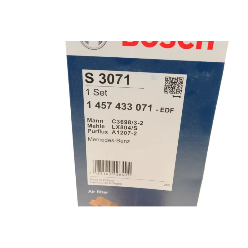 Фільтр повітряний BOSCH 1 457 433 071 комплект 2шт для Mercedes-Benz C-Class W203, W204 358x135x50.6 мм