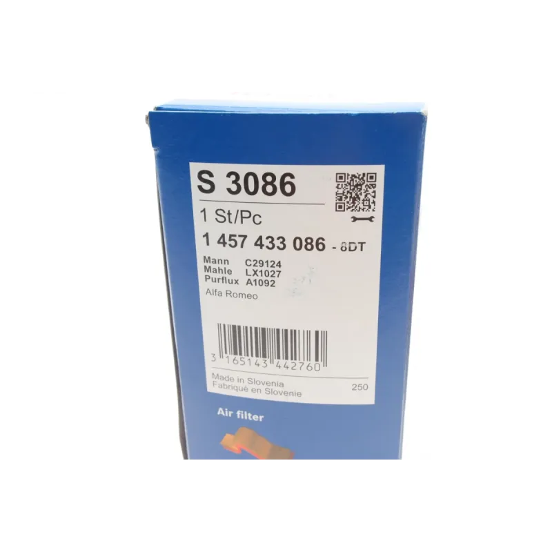 Фільтр повітряний BOSCH 1 457 433 086 для Alfa Romeo 147/GT 1.9 JTDM 298x164x68 мм