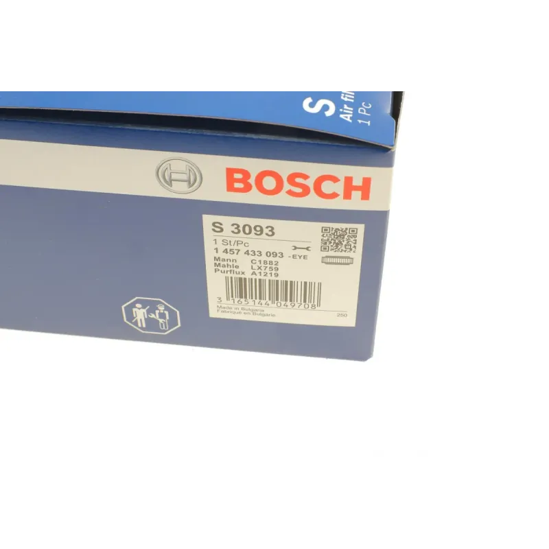 Фільтр повітряний BOSCH 1 457 433 093 для BMW 3 (E46) 1.6-2.0 2001-2005, 169.5x96 мм