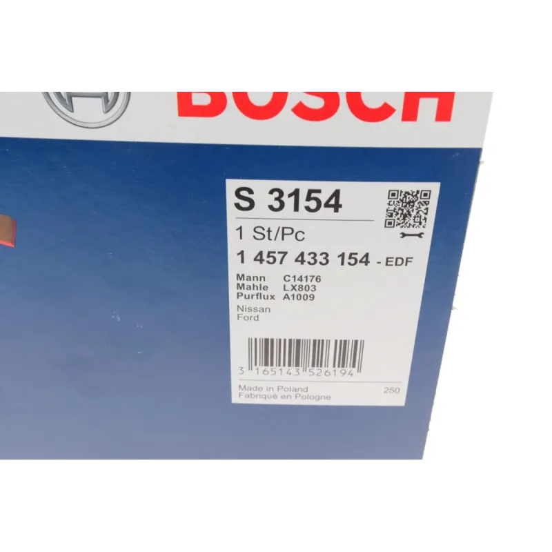Фільтр повітряний BOSCH 1 457 433 154 для Ford Maverick, Nissan Mistral 2.7 TD 1996-1998, 136x234 мм