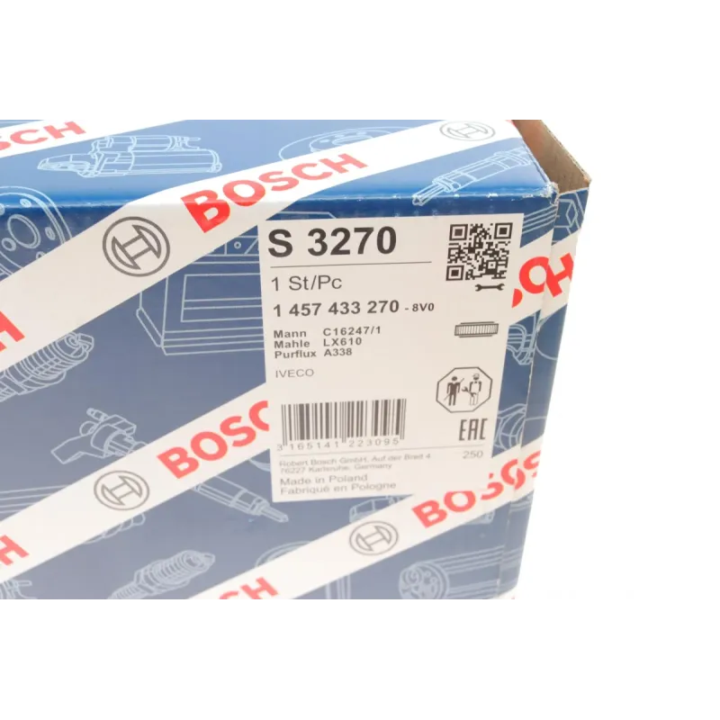 Фільтр повітряний BOSCH 1 457 433 270 для Iveco Daily II 35-10 2.5TD 1989-1999, 153.5x344 мм