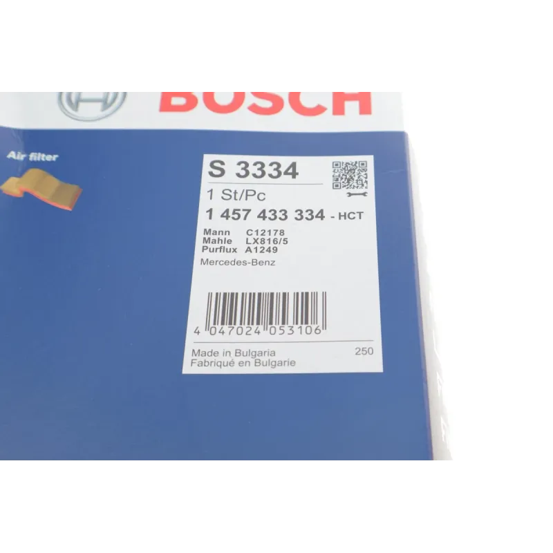 Фільтр повітряний BOSCH 1 457 433 334 для Mercedes-Benz E-Class W211/S-Class W220 3.2D 2002-2009, 434x119 мм