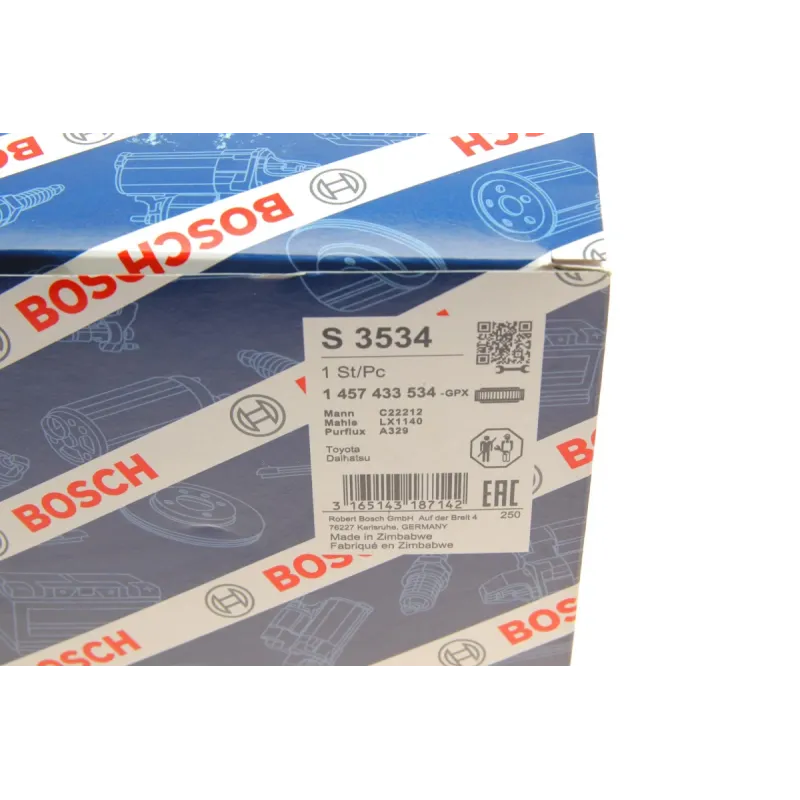 Фільтр повітряний BOSCH 1 457 433 534 для Toyota Land Cruiser 3.0/4.2 D 1995-2003 (бочка), 219x145 мм