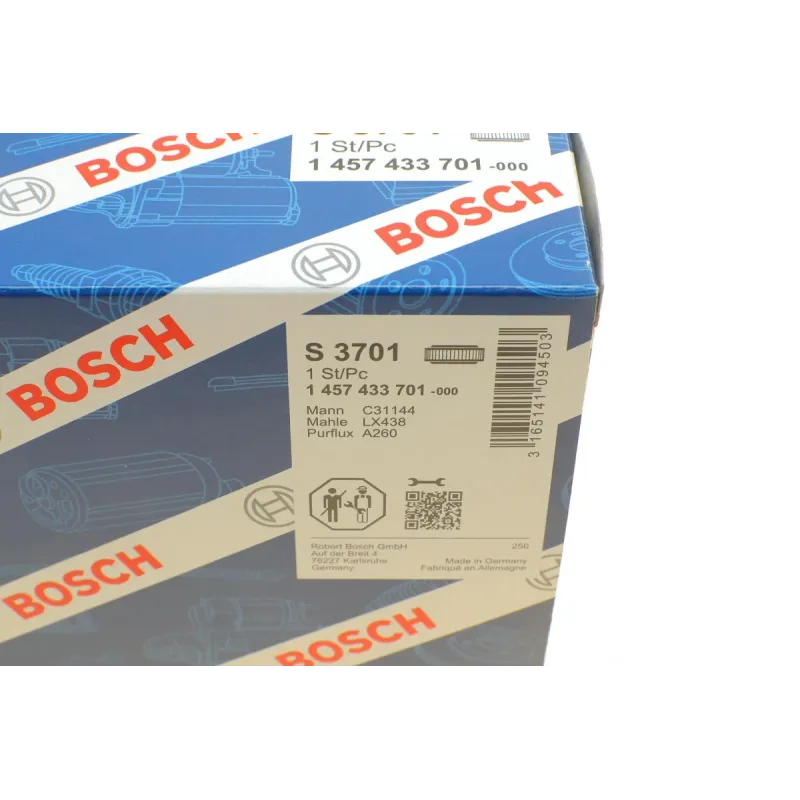 Фільтр повітряний BOSCH 1 457 433 701 для Mercedes-Benz E-Class W124 1993-1995, 303.5x170.5x57.5 мм