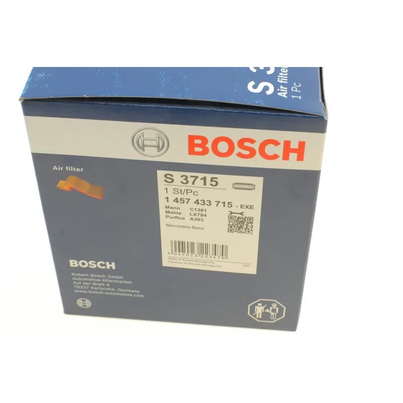 Фільтр повітряний BOSCH 1 457 433 715 для Mercedes-Benz A-Class (W168) 1997-2004, 123x150 мм