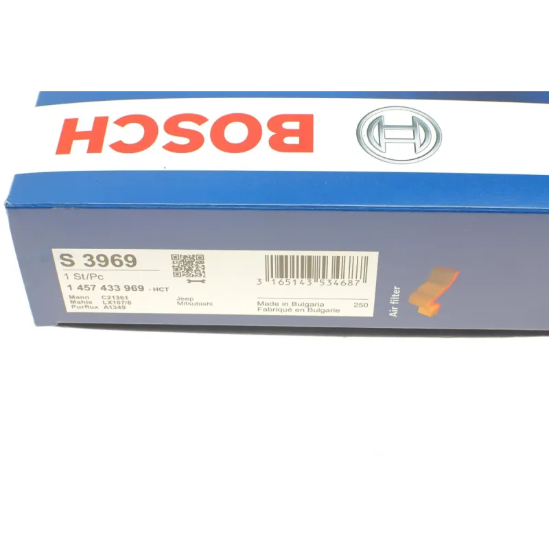 Фільтр повітряний BOSCH 1 457 433 969 для Mitsubishi Colt, Lancer, Outlander 1.3-2.4 1995-2008, 204x214x51 мм
