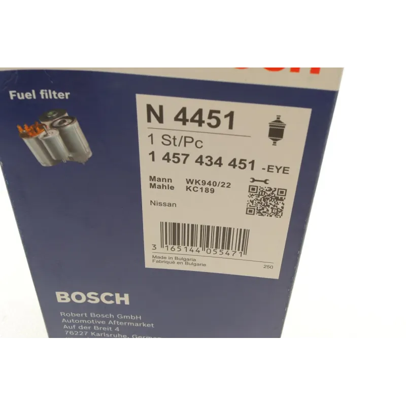Фільтр паливний BOSCH 1 457 434 451 для Nissan Almera N16 2.2 Di 2000-, діаметр 95 мм