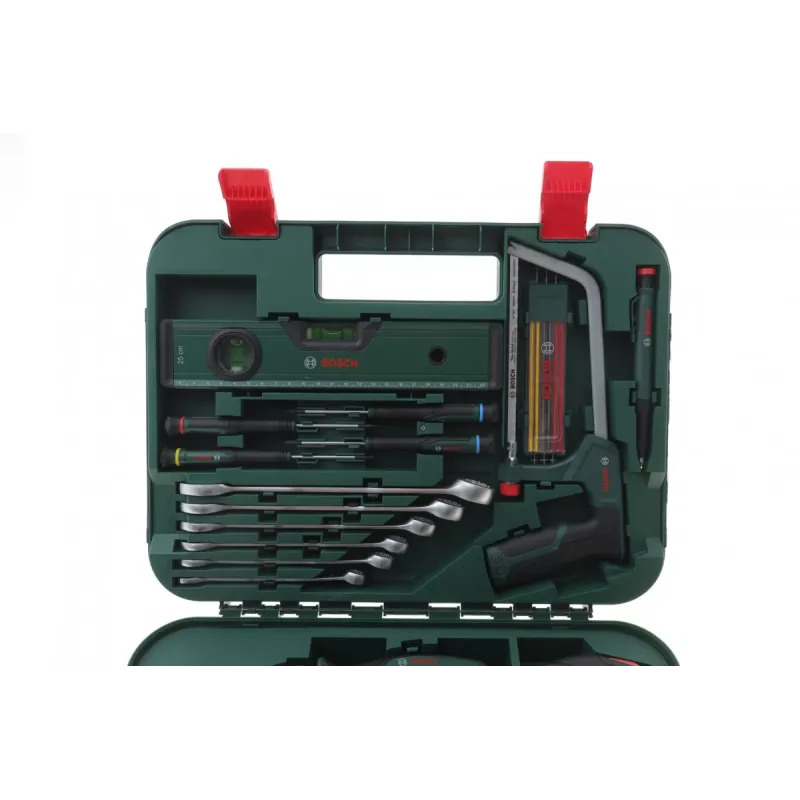 Набір інструментів комбінований BOSCH 1 600 A02 ZB3 (молоток, біти, викрутка, плоскогубці, рівень, ножівка) 64 од.