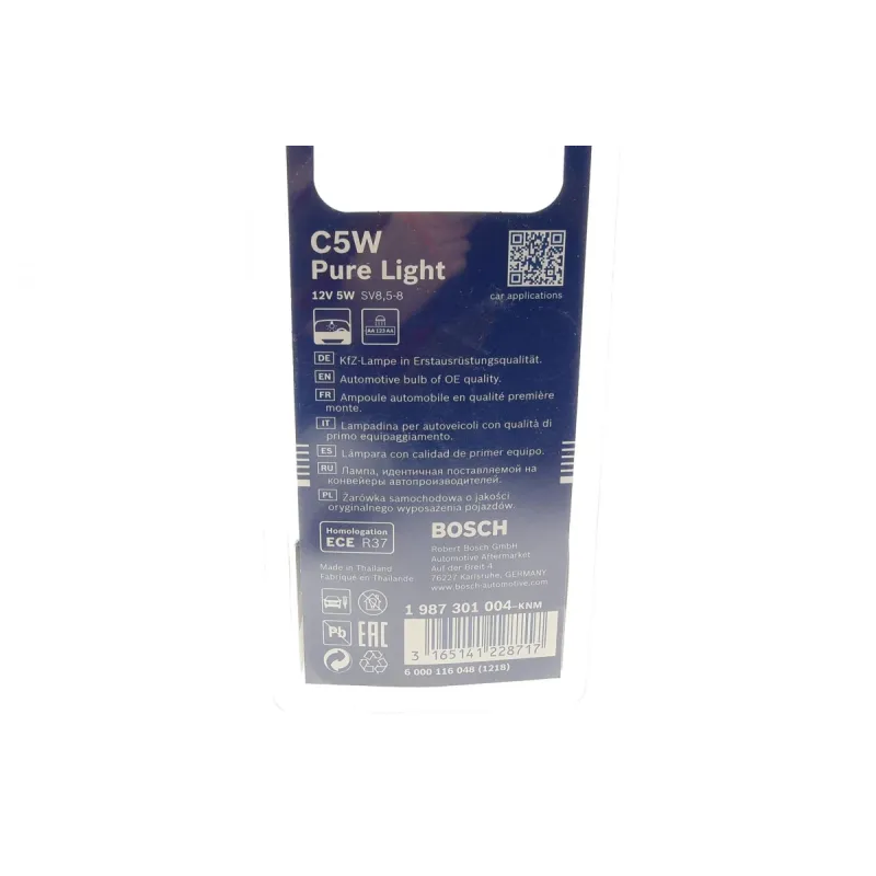 Автолампа BOSCH C5W 12V 5W SV8.5-8 1 987 301 004 (комплект 2 шт.) для Alfa Romeo 164, Abarth 500