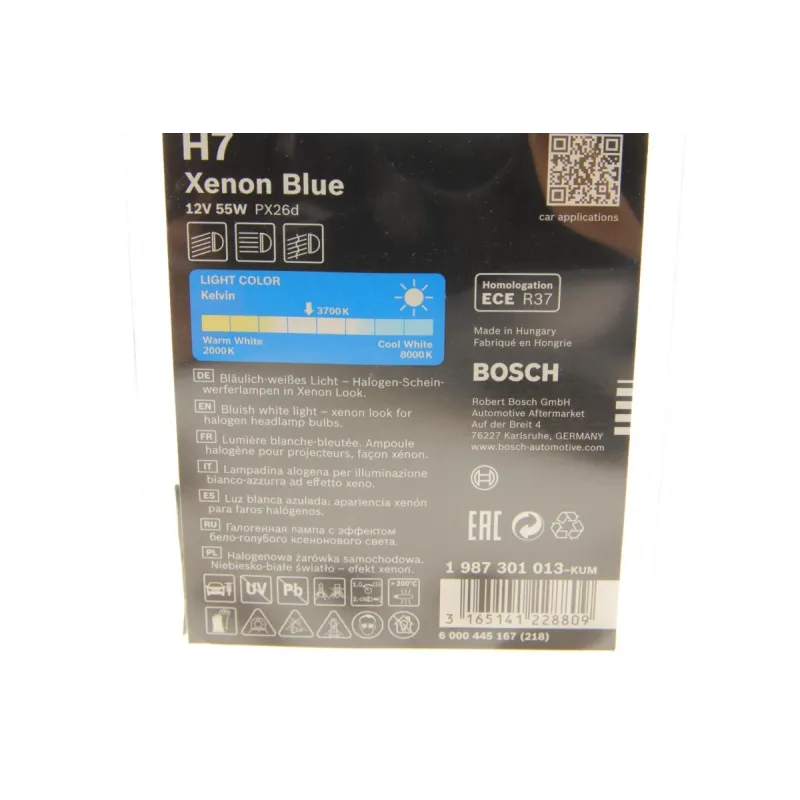 Автолампа головного світла BOSCH H7 12V 55W Xenon Blue PX26d 1 987 301 013 для Alfa Romeo 147, 156, Abarth 500