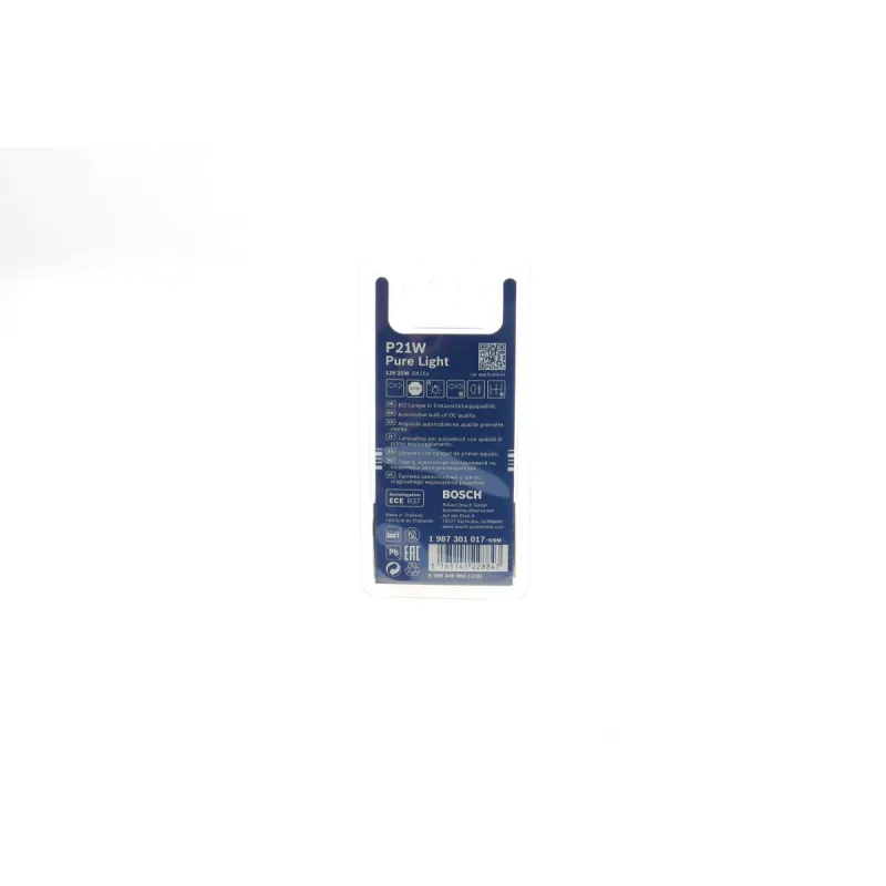 Автолампа розжарювання BOSCH P21W 12V 21W BA15s Pure Light (к-кт 2шт) 1 987 301 017