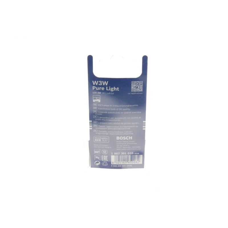 Автолампа BOSCH 1 987 301 028 W3W 12V 3W W2.1x9.5d Pure Light (2 шт.) для Audi A4, BMW, Chevrolet Camaro