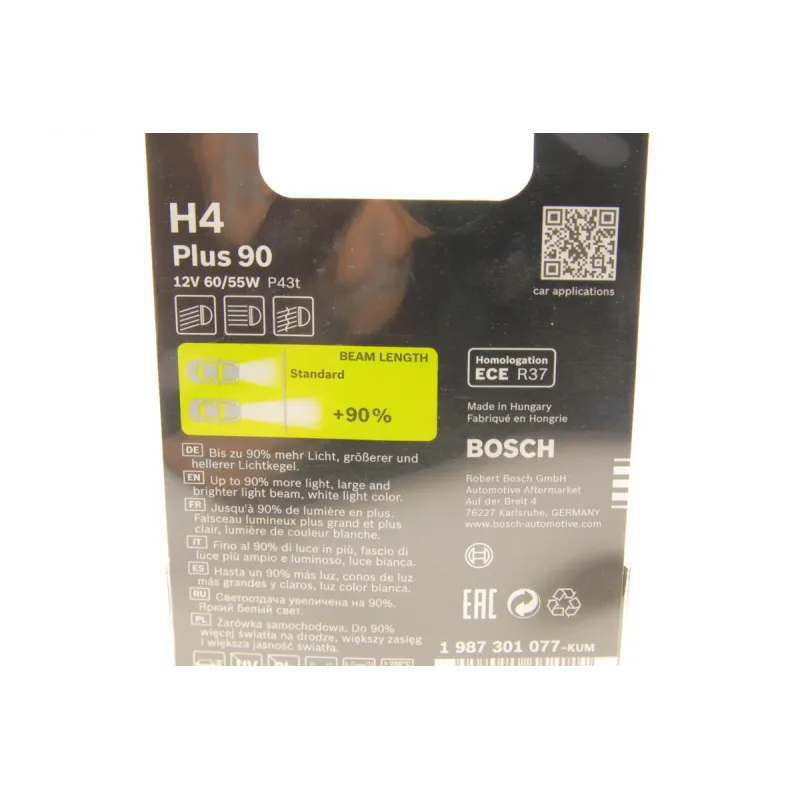 Автолампа H4 12V 60/55W P43t Plus 90%