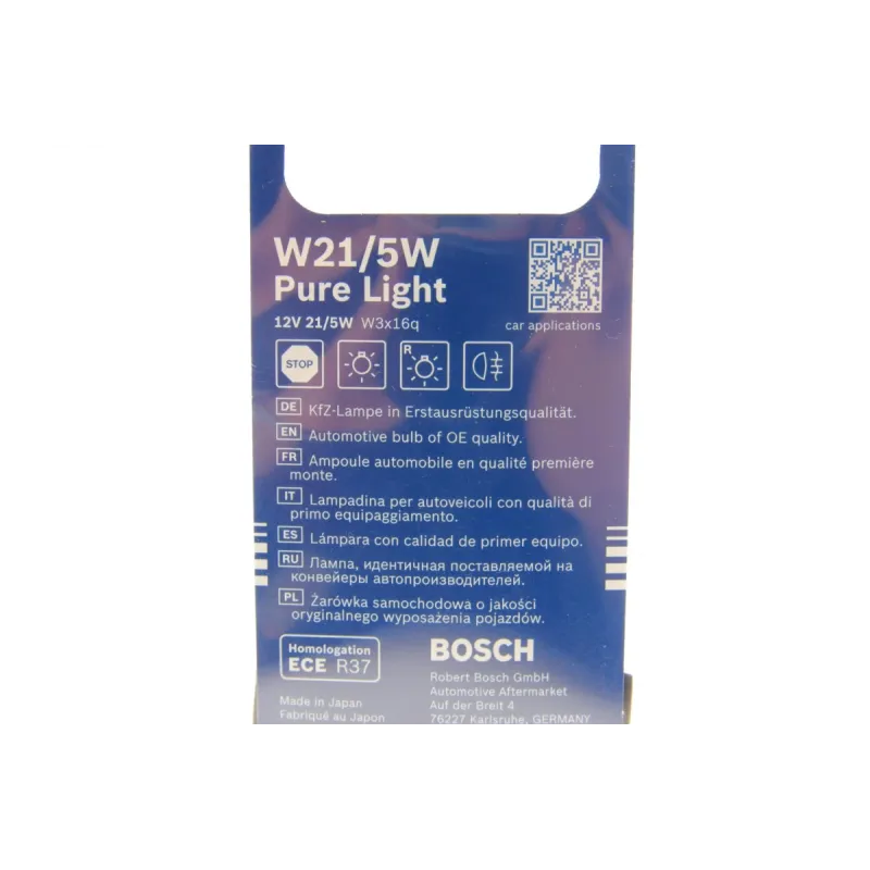 Автолампа BOSCH 1 987 301 079 W21/5W 12V 21/5W W3x16q Pure Light для Alfa Romeo Mito, Chevrolet Camaro, CITROEN BERLINGO