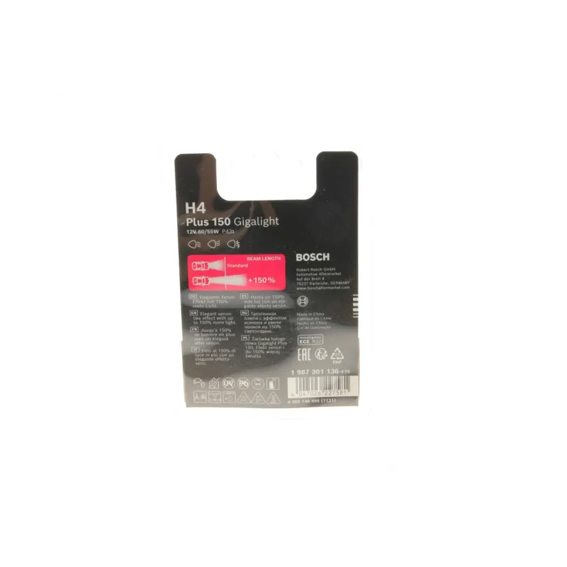 Автолампа BOSCH H4 12V 60/55W P43t Gigalight +150% 3450K 1 987 301 136 для Alfa Romeo 164, 33