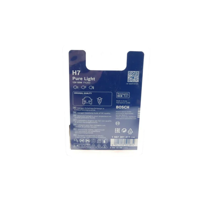 Автолампа BOSCH H7 12V 55W PX26d Pure Light (к-кт 2 шт) 1 987 301 411