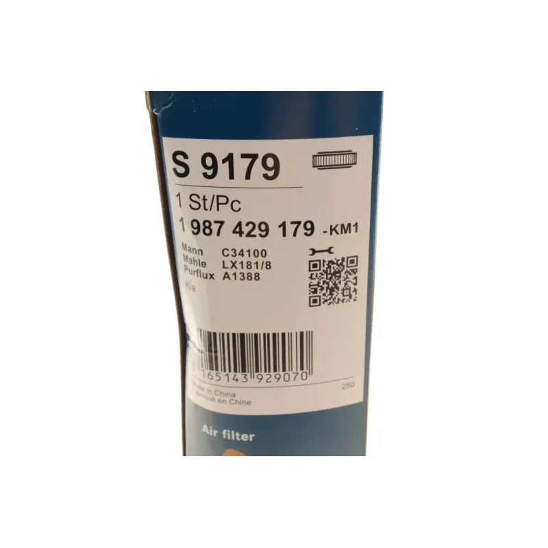 Фільтр повітряний BOSCH 1 987 429 179 для Kia Cerato/Shuma 1.6/1.8i 2001-2004, 340x171x33 мм