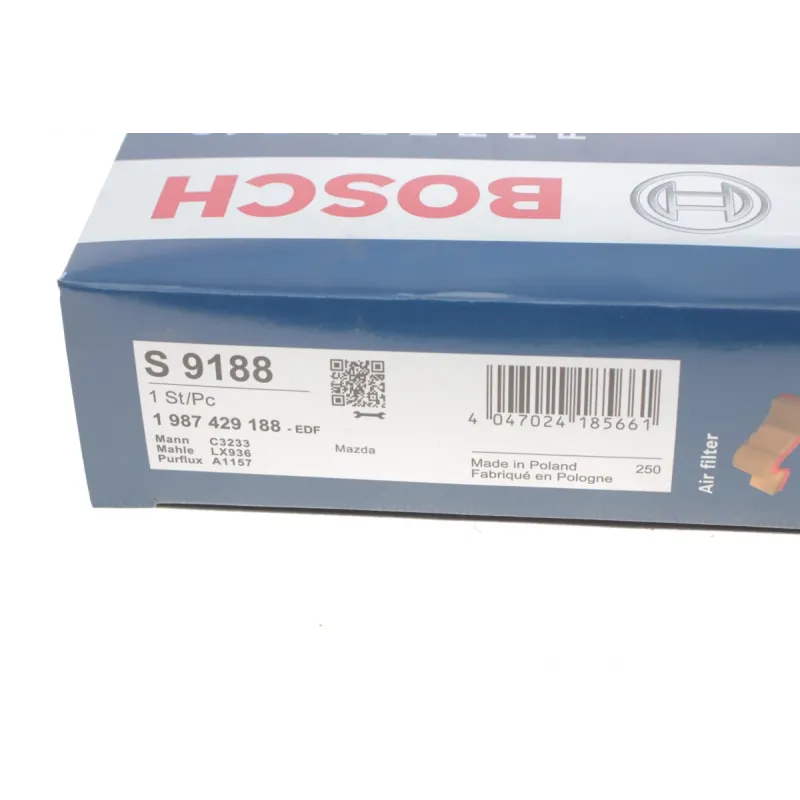Фільтр повітряний BOSCH 1 987 429 188 для Mazda 6 (GG/GH) 2002-2010, 318.5x176x48.5 мм