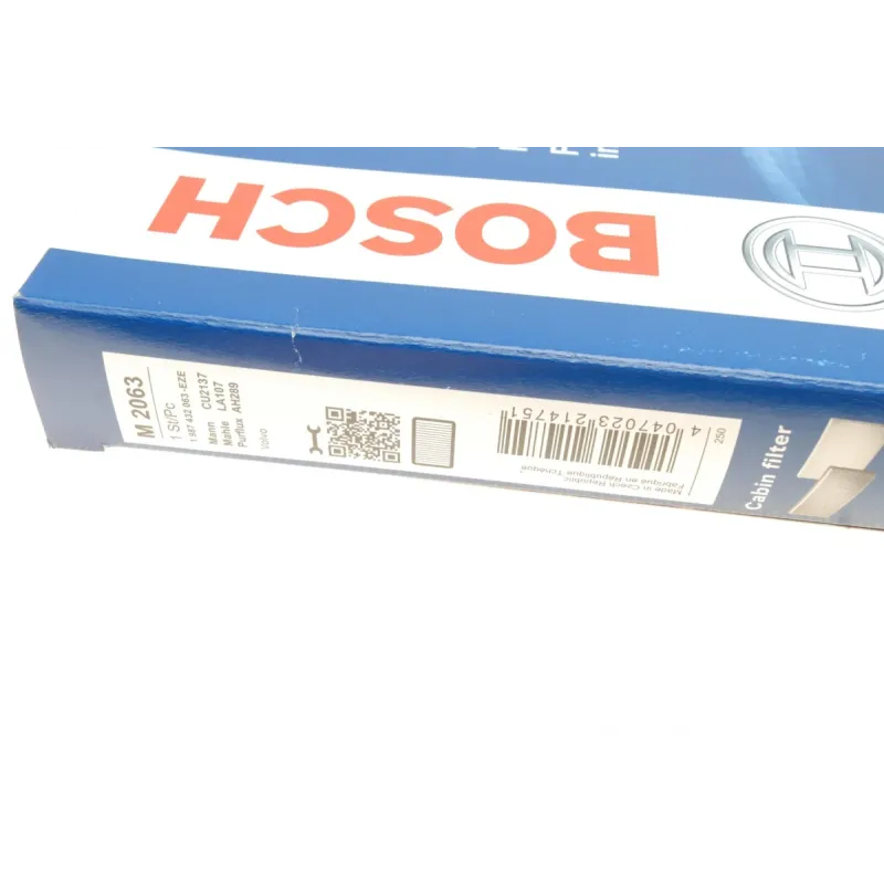 Фільтр салону BOSCH 1 987 432 063 для Volvo S40/V40 1995-2004, 202x220x21 мм