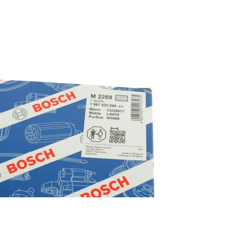 Фільтр салону BOSCH 1 987 432 269 для Hyundai Santa Fe III DM, Kia K5, 225x253x20 мм