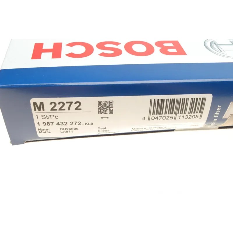 Фільтр салону BOSCH 1 987 432 272 для VW Up, Seat Mii, Skoda Citigo 254x182x35 мм