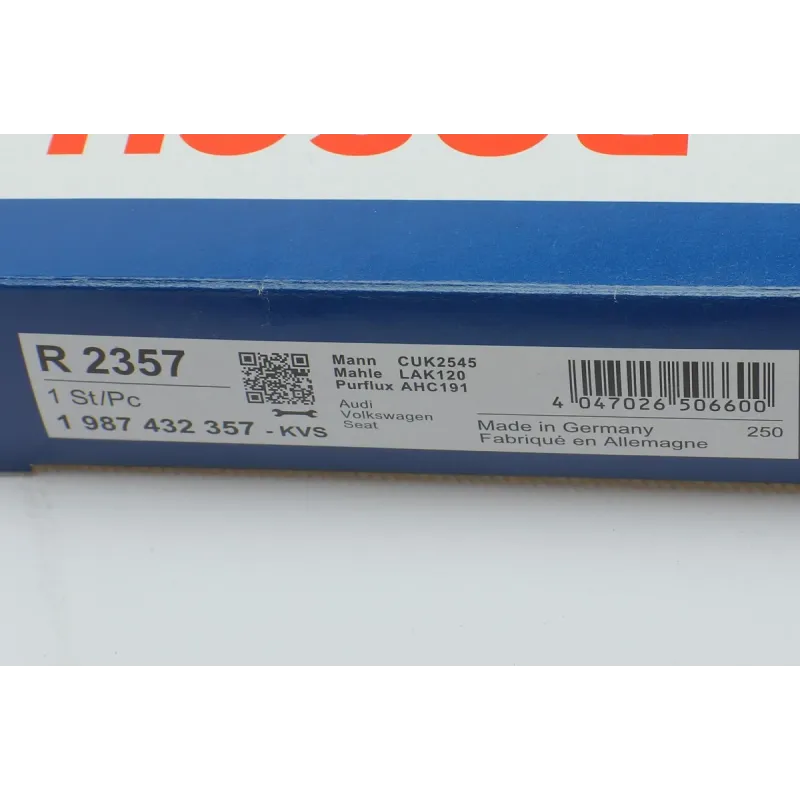 Фільтр салону вугільний BOSCH 1 987 432 357 для Skoda Fabia, Roomster, VW Polo 2000-2010, 246x216x32 мм