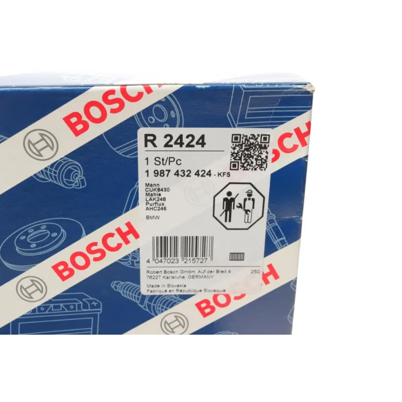 Фільтр салону вугільний BOSCH 1 987 432 424 для BMW 3 (E90) X1 (E84) 810x122x21 мм