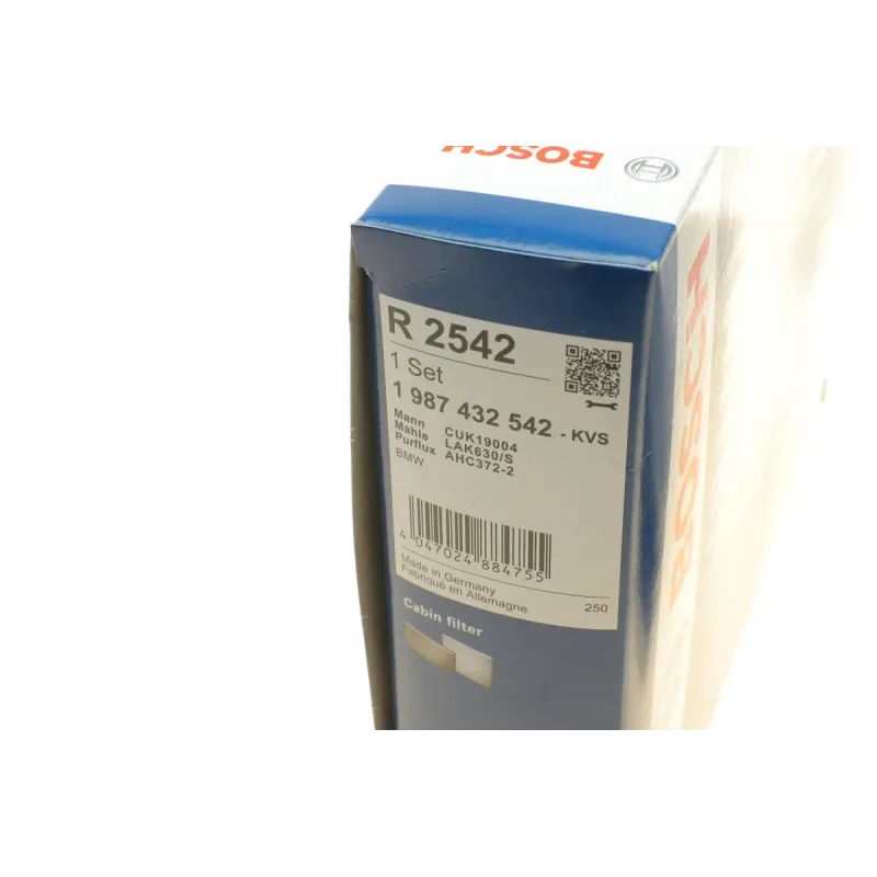 Фільтр салону вугільний BOSCH 1 987 432 542 для BMW X3 (F25) X4 (F26) 2.0/3.0D 2010-2018, 188x187x25 мм (к-кт 2 шт.)