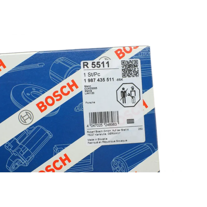 Фільтр салону вугільний BOSCH 1 987 435 511 для Porsche Panamera 2009-2016, 218x253x35 мм