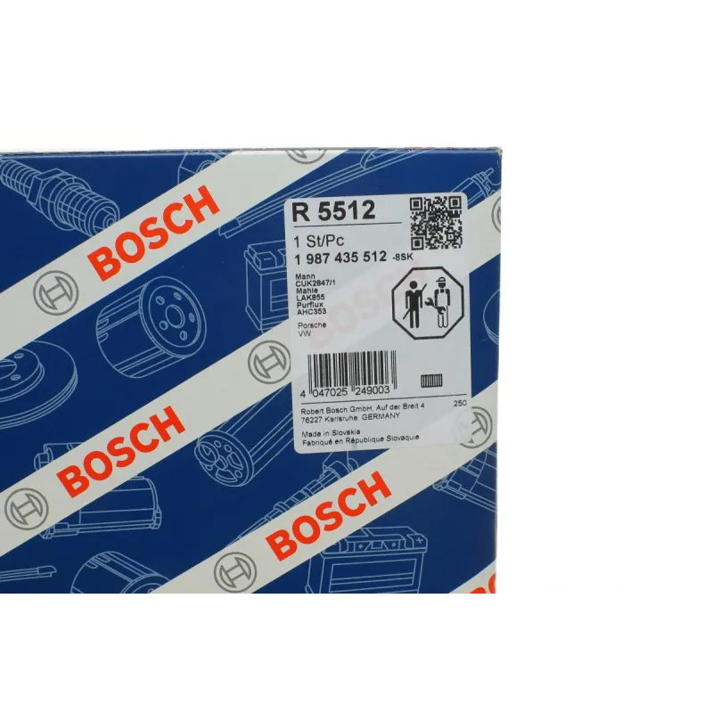 Фільтр салону вугільний BOSCH 1 987 435 512 для Porsche Cayenne, VW Touareg 277x219x40 мм