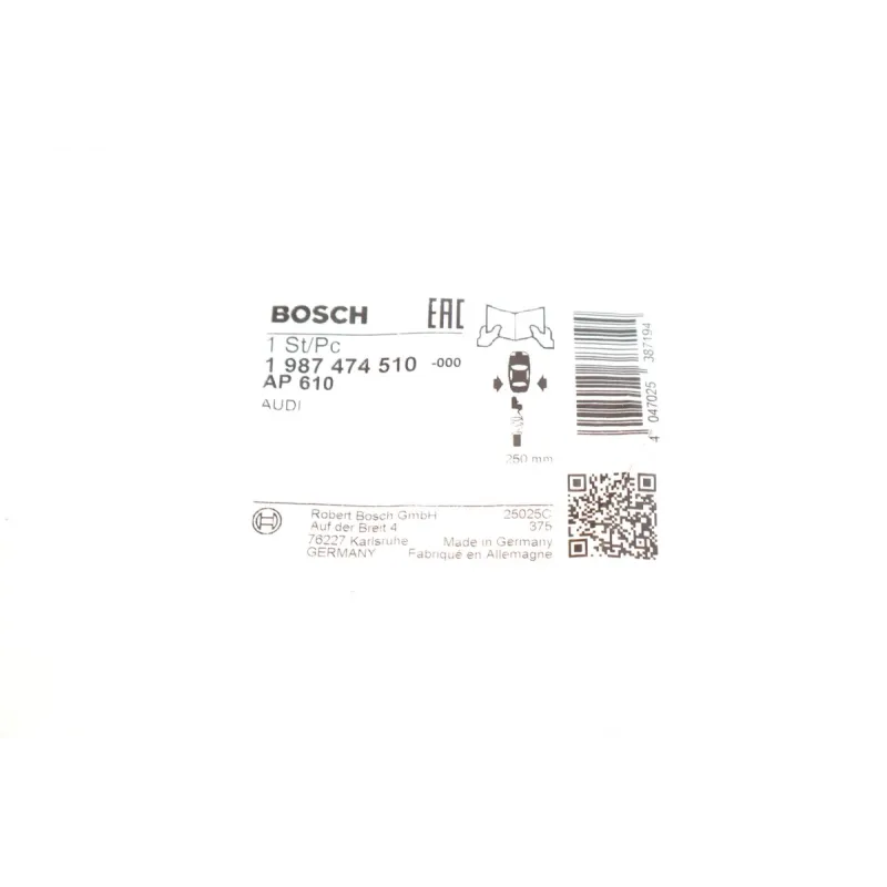 Датчик зносу гальмівних колодок задній BOSCH 1 987 474 510 для Audi A8 (4H_) 2009-2018, 250 мм