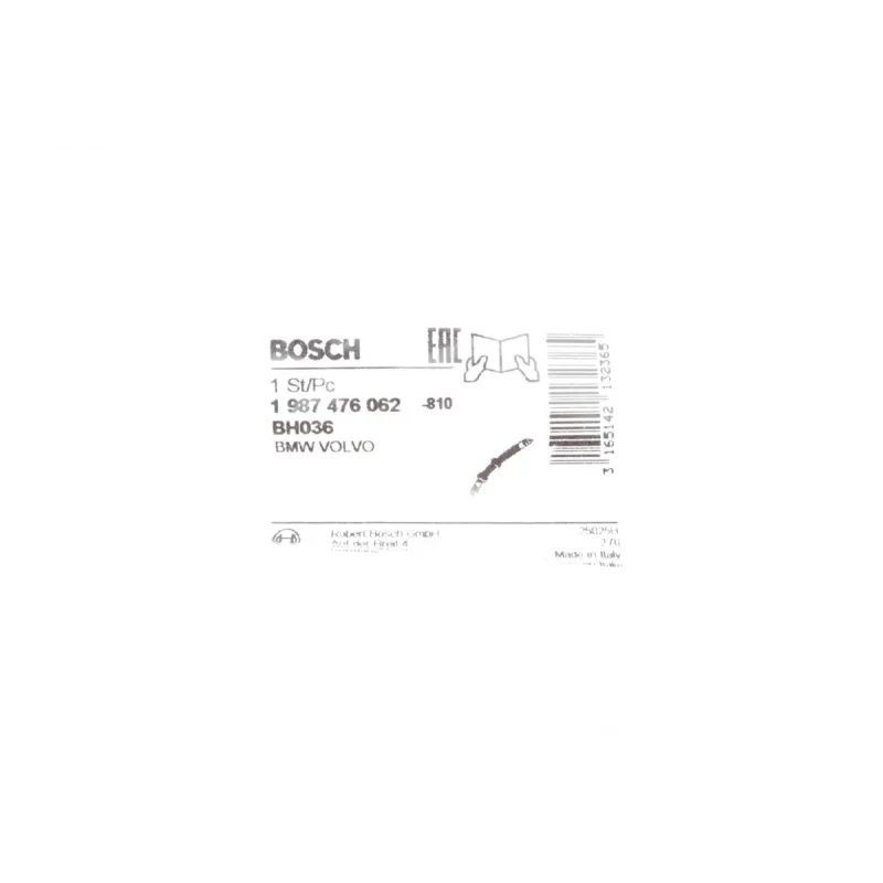 Шланг гальмівний задній BOSCH 1 987 476 062 для BMW 3 (E30) / 5 (E34) M10x1, 200 мм