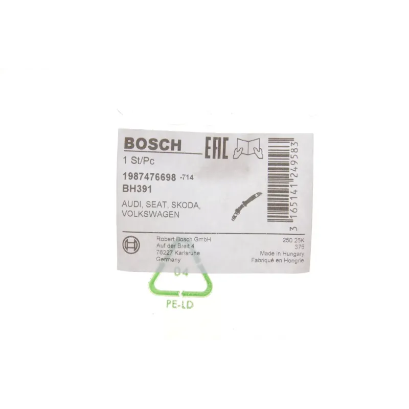 Шланг гальмівний передній BOSCH 1 987 476 698 для Volkswagen T4 1990-2003 (L=345мм)