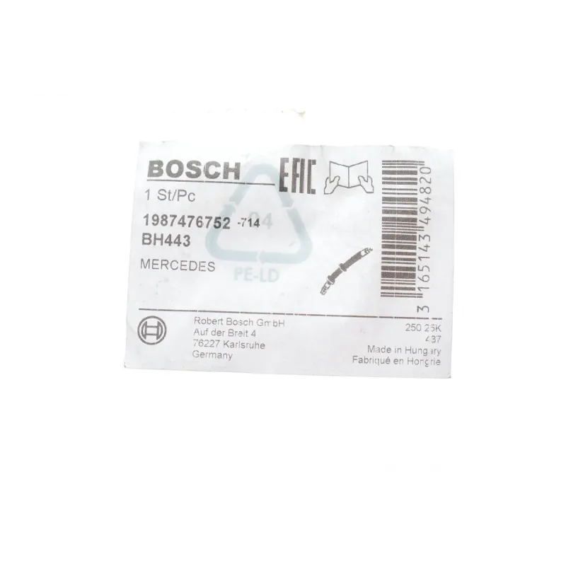 Шланг гальмівний передній BOSCH 1 987 476 752 для Mercedes-Benz S-Class W140 1991-1998, M10x1, 540 мм