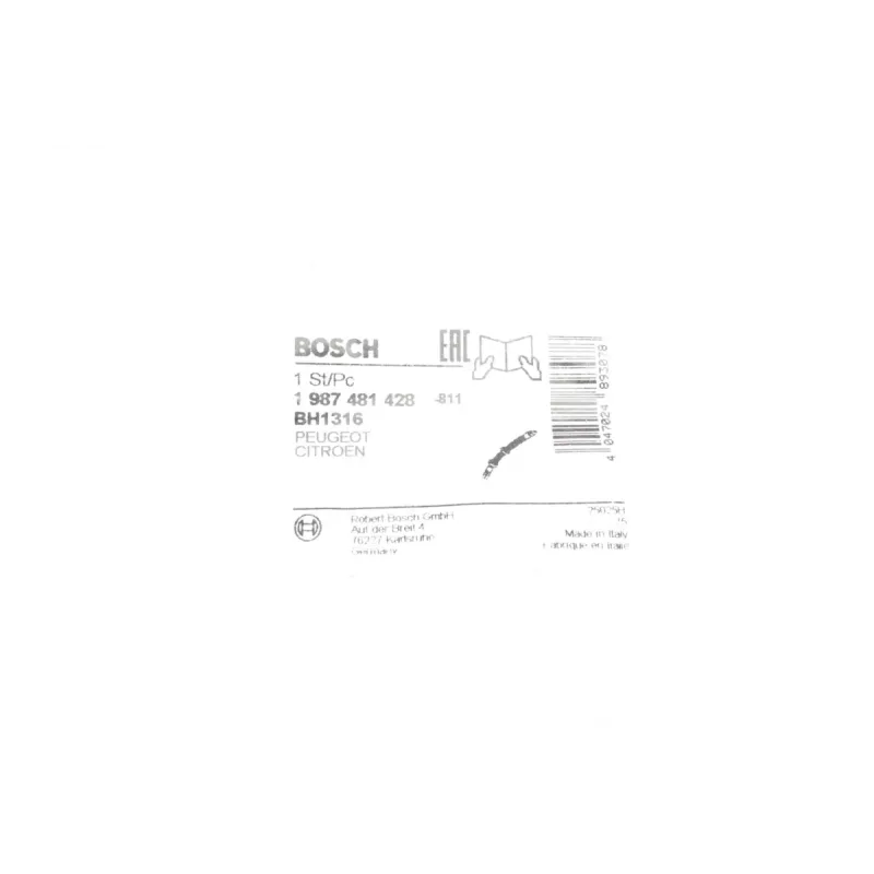 Шланг гальмівний передній BOSCH 1 987 481 428 для Citroen C5, C6, Peugeot 407, 750 мм