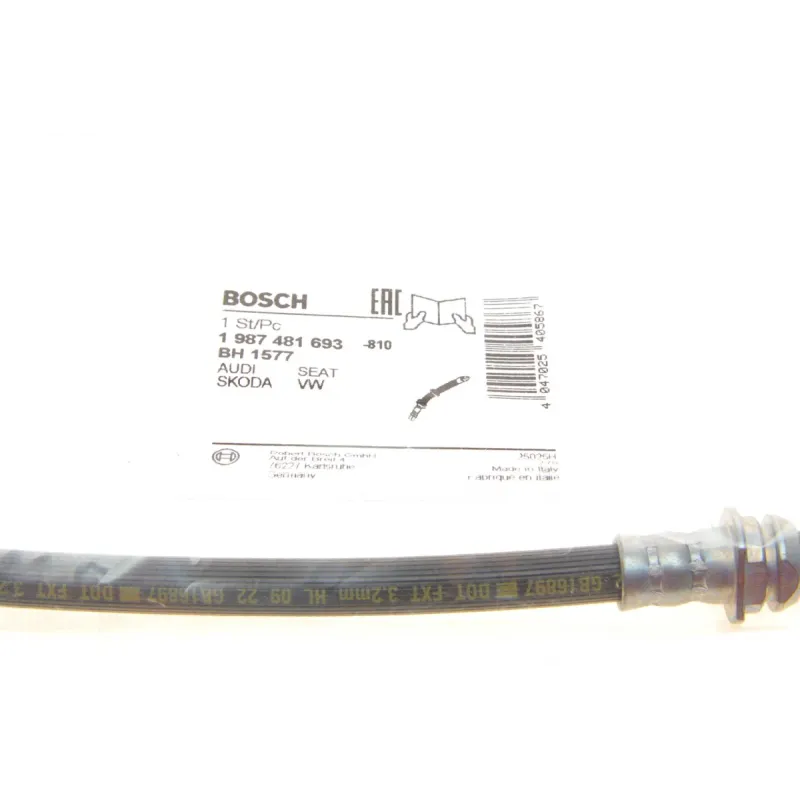 Шланг гальмівний передній BOSCH 1 987 481 693 для Audi A3, Skoda Octavia, VW Golf/Passat 640 мм