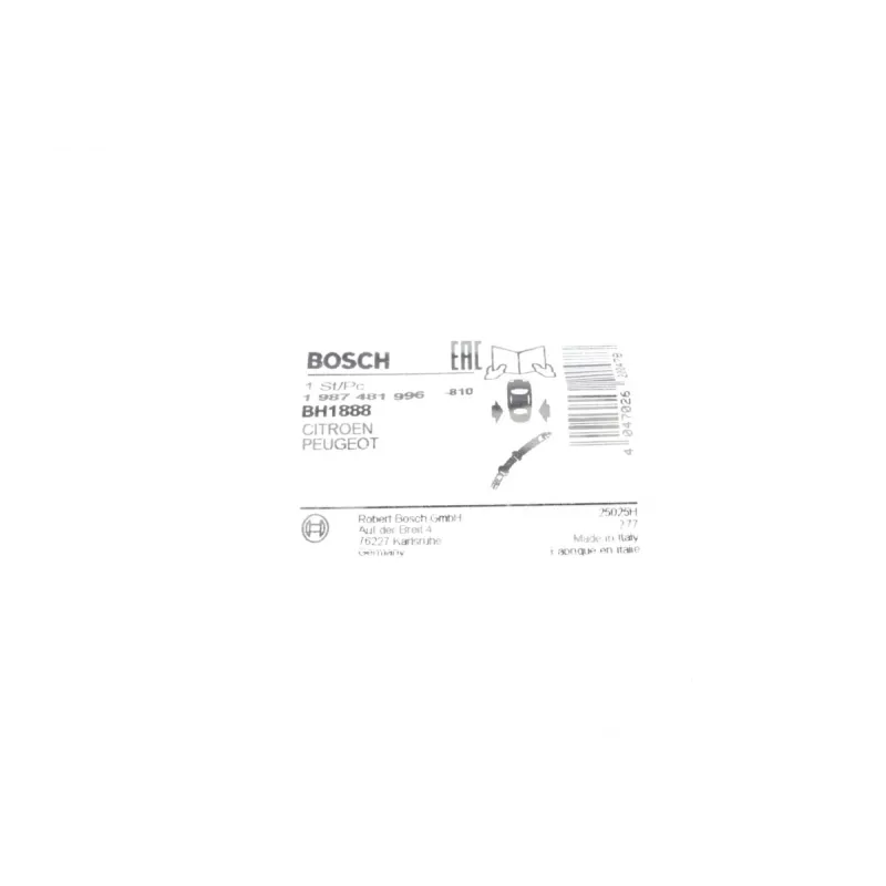Шланг гальмівний задній BOSCH 1 987 481 996 для Citroen Berlingo/Peugeot Partner 260мм