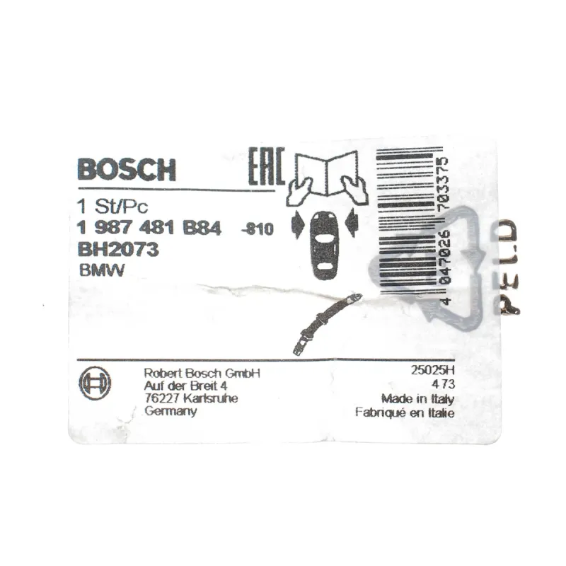 Шланг гальмівний передній BOSCH 1 987 481 B84 для BMW X3 (F25) X4 (F26) 2010-2018, L=728мм